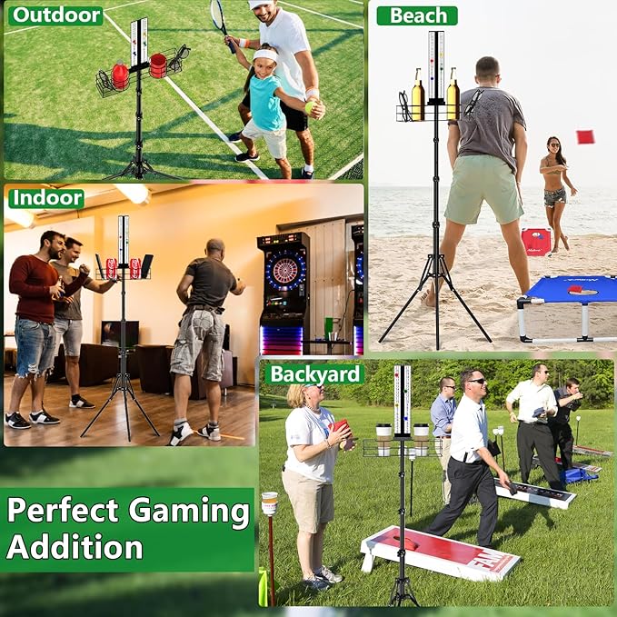 Cornhole Scoreboard with Drink Holder, Height Adjustable Foldable Cornhole Score Keeper with Storage Rack Includes 4 Magnets, 1 Storage Bag, Suitable for Outdoor Yard Games