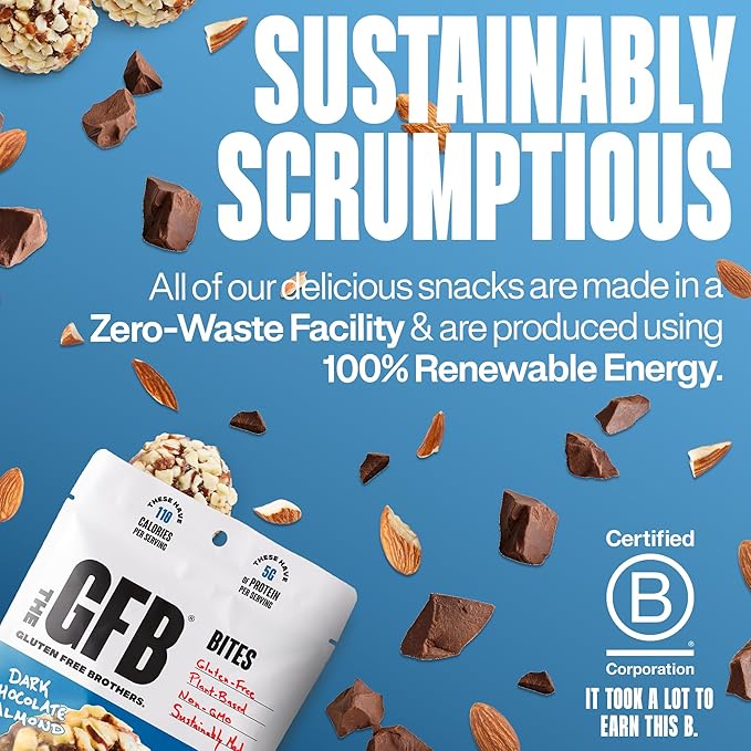 The GFB Dark Chocolate Almond Protein Bites - Gluten Free, Plant Based, Non GMO, Sustainably Made – Ridiculously Tasty, Healthy, Vegan, Protein Energy Balls, 4 oz (6 Count)