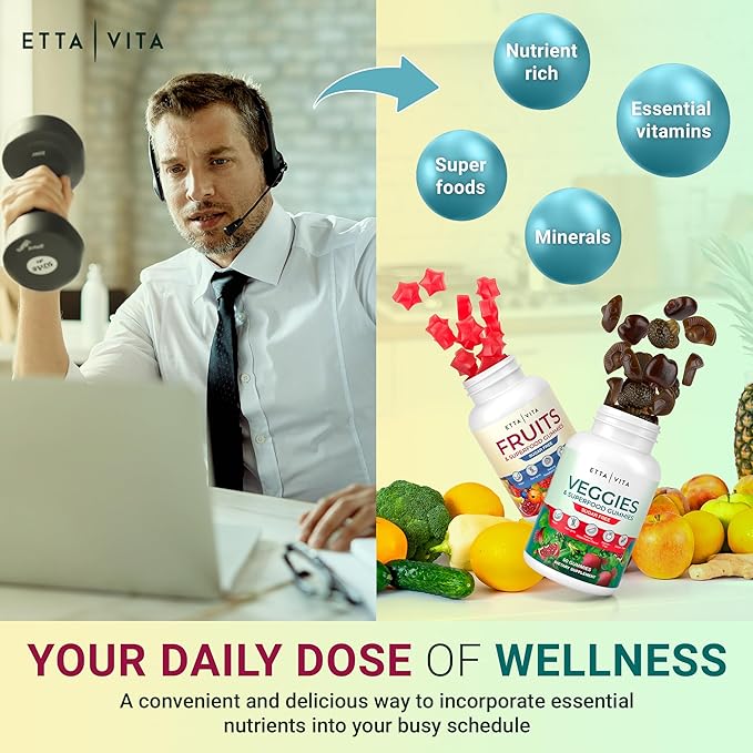 Everyday Debloat & Detox Sugar-Free Fruits and Veggies Gummies - Energy Support with Superfood Fruit and Vegetable Supplement (120 Chews) Cruelty-Free, Vegan, Gluten-Free, Fruit and Vegetable Vitamin