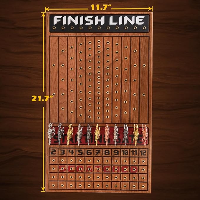 Horse Racing Game for Adults, Horse Race Board Game with 11 Luxurious Metal Horses (Gold, Silver, Black, Rose Gold), 22” Cherry Wood Horse Race Game Board, Dice & RoseGoldCard Included (Cherry)