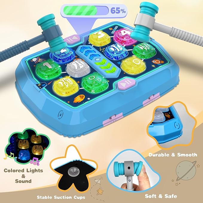 Hammer Mole Game Toy for Toddlers, Toys for 3 4 5 6+ Year Old Boys/Girls, Interactive Educational Pounding Toys with 2 Hammers, Sound & Light, PK Mode, Birthday Xmas Toy Gifts for Kids Age 3 4 5 6+