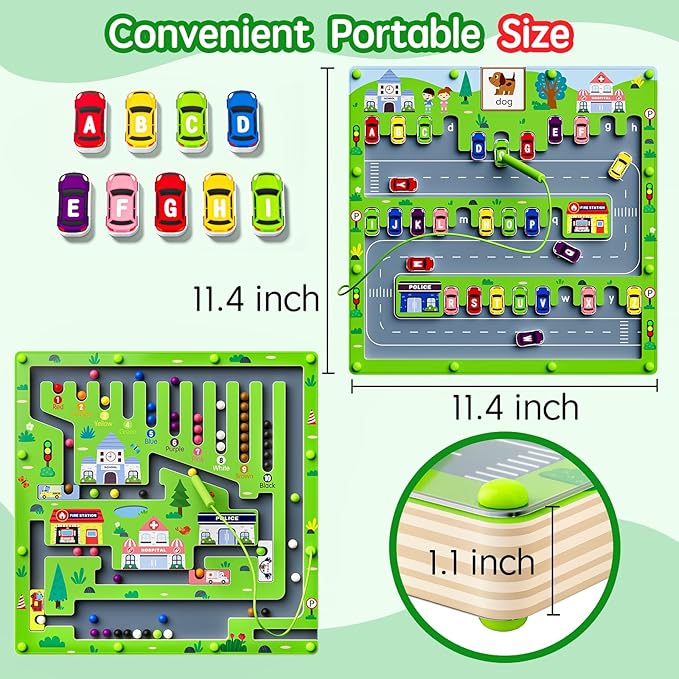 2 in 1 Magnetic Color and Number Maze Magnet Alphabet Counting Car Puzzle Double Sided Board Fine Motor Skills Montessori Educational Preschool Toys for Boys and Girls 3-5 Age (Car Maze, One Size)