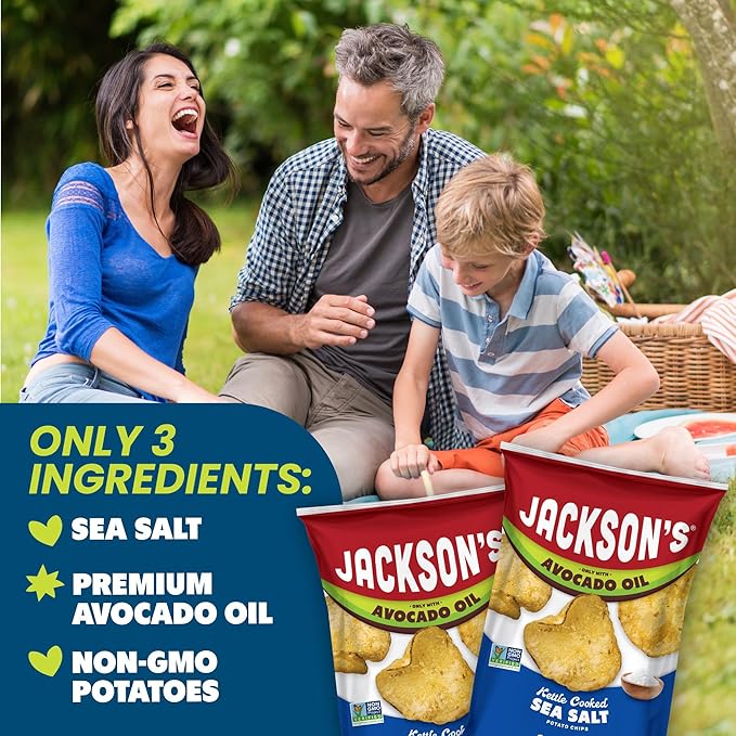 Jackson’s Potato Classic Kettle Chips with Sea Salt (7oz, Pack of 6) - Made with Premium Avocado Oil - Allergen-friendly, Gluten Free, Peanut Free, Vegan, Kosher - Shark Tank Product