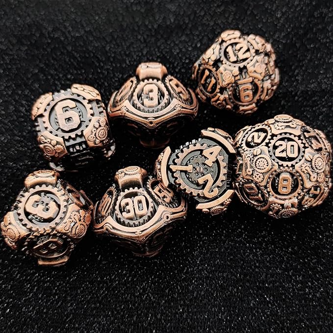 Geakeeper Construct D&D Dice, Metal DND Dice Set, 7Pcs Polyhedral Dragon Metallic D&D Dice with Gift Case for Dungeons and Dragon Game, RPG Role Playing Table Game Gifts (Red Copper)