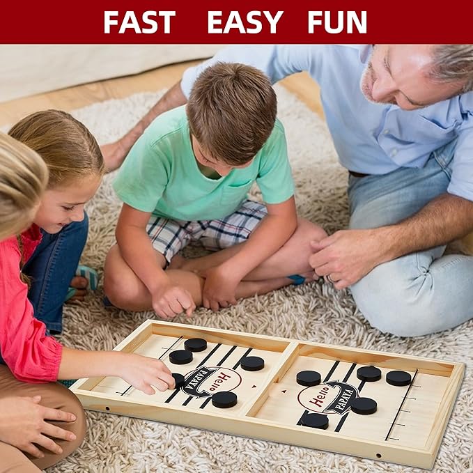 Fast Sling Puck Game - Test Your Speed and Accuracy with This Fast-Paced Wooden Air Hockey Desktop Battle Board Game - Guaranteed Fun Gifts for Family Night or Friends Party