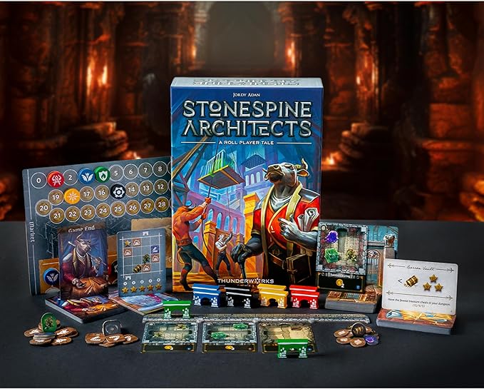 Stonespine Architects | Strategy Board Game | Card-Drafting Dungeon Design | Competitive Tableau Builder | World of Ulos | Ages 10+ | Family Game for 1-5 Players | 45-60 Minutes