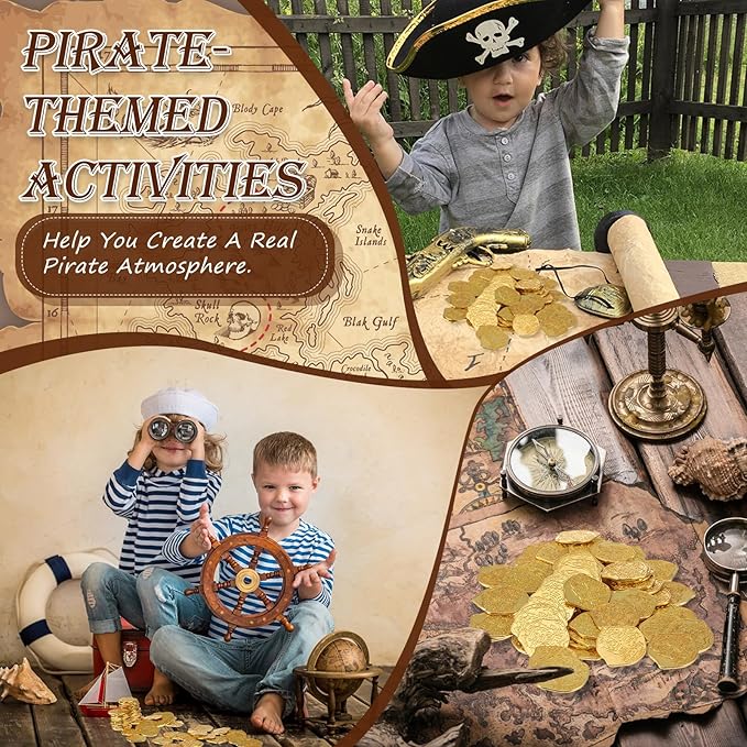 Hanaive 200 Pcs Metal Pirate Coins Set Gold Coins Treasure Chest Spanish Doubloon Fake Tokens for Boys and Girls Board Games Pirate Party Cosplay(Gold)