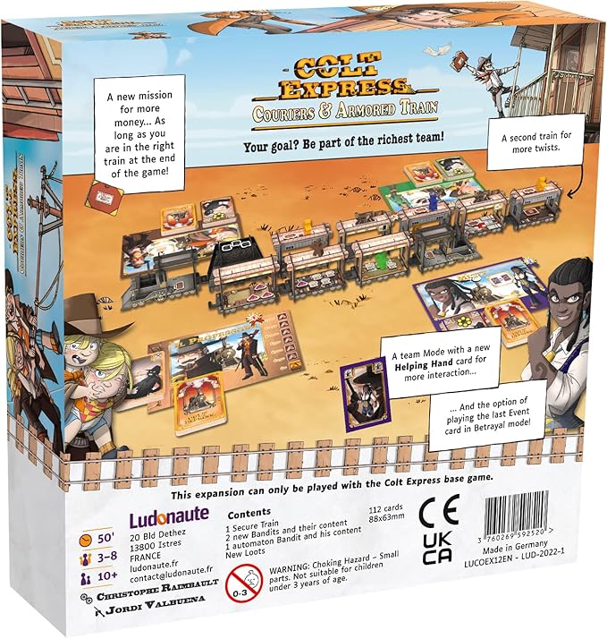 Colt Express Couriers & Armored Train Board Game Expansion | Train Strategy Game | Wild West Adventure Game for Kids and Adults | Ages 10+ | 3-8 Players | Avg. Playtime 50 Minutes | Made by Ludonaute
