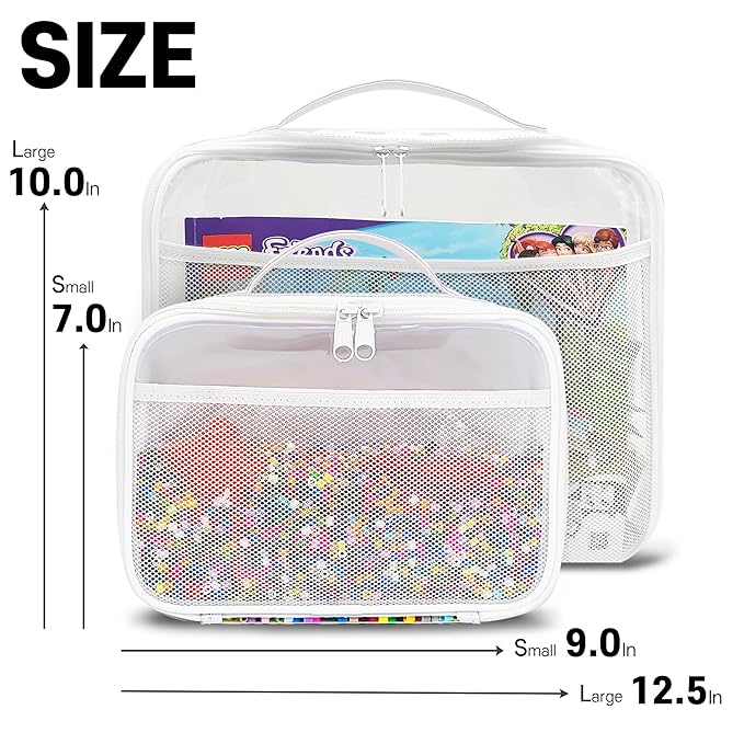 holay 4 Packs PVC Zippered Blocks Set, Toy, Clay, Board game Storage Organizer Case (Name Tag, Manual Pocket) (White, Small)