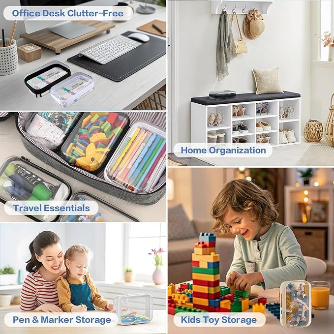 4 Pcs Storage Bins Clear Hard Shell Zipper Case Multi-Purpose Transparent Storage for Home & Office | Durable & Stylish Clear Case with Colorful Label Stickers
