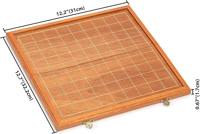 Yellow Mountain Imports Folding Wooden Shogi Japanese Chess Game Set with Traditional Koma Playing Pieces - 12.7 Inches