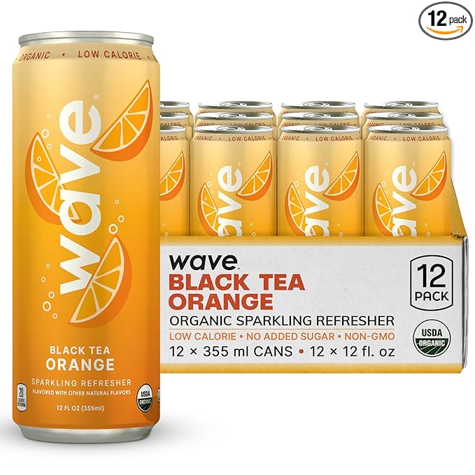 WAVE Sparkling Refreshers | Sparkling Juice | Organic Hydration | Low Calorie Drink | Lightly Carbonated Soda Alternative | No Added Sugar or Artificial Ingredients | Black Tea Orange | 12 Pack