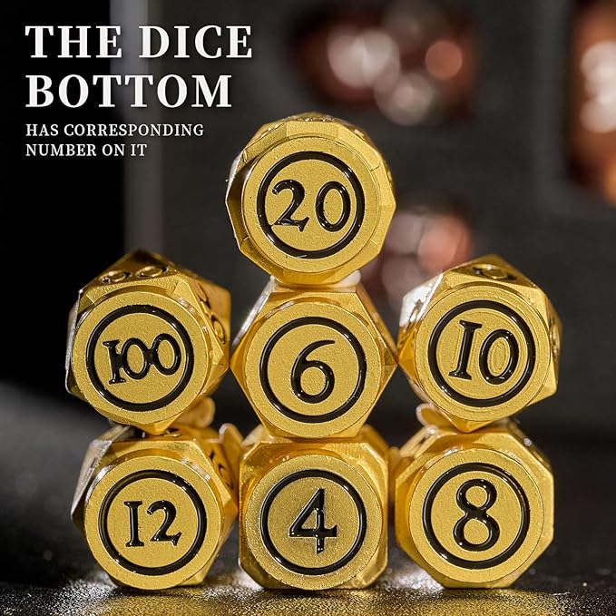 Bullet Dice Set,DND Dice for Dungeons and Dragons,Metal Dice Polyhedral D&D Dice for Warhammer 40K (Pearl Gold BlackNumber)