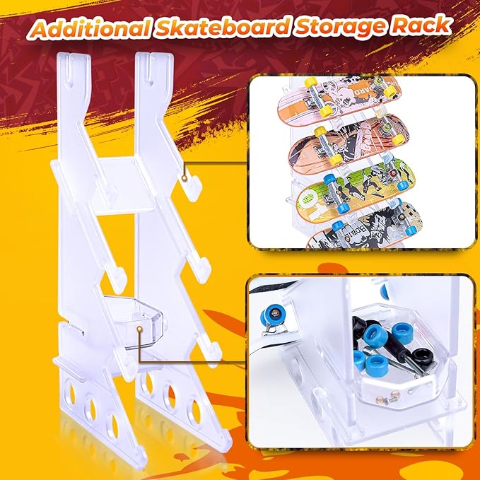 Finger Skateboards Ramp Set, 6 in 1 Fingerboard Skatepark Deck with 6 Ramps, Fingerboard Half Pipe Ramp for Kids Adults Fingerboard Training Props Interactive Freestyle Skate Game, Yellow