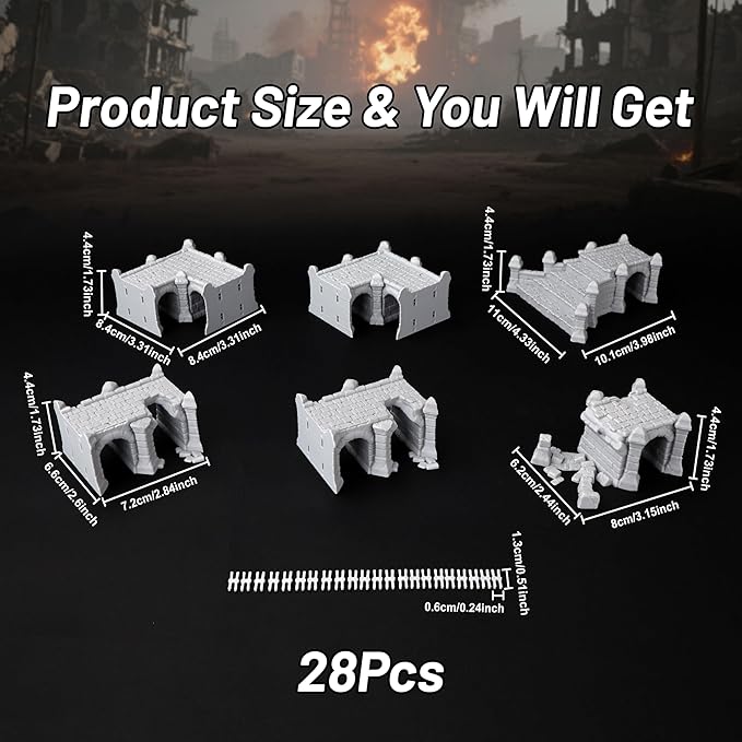 AF687 Broken Viaduct – DND Terrain for Dungeon Masters, 28PCS RPG Starter Set with Modular Bridge Ruins, Perfect Beginner Bundle for TTRPG and Tabletop Campaigns - Role Playing Buildings