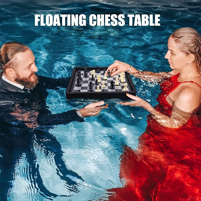Liliful Floating Multi Game board Reversible Foldable Chess Board Tic Tac Toe Portable Travel Backgammon Chess and Checkers Game Set Pool Board Games for Family Pool Playing Board Games (3 in 1 Chess)