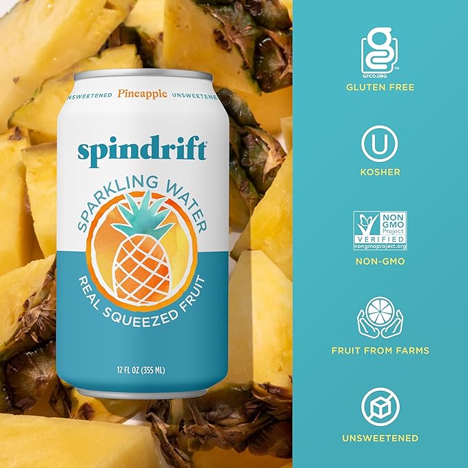 Spindrift Pineapple Sparkling Water Can 12 Ounce (Pack of 24)