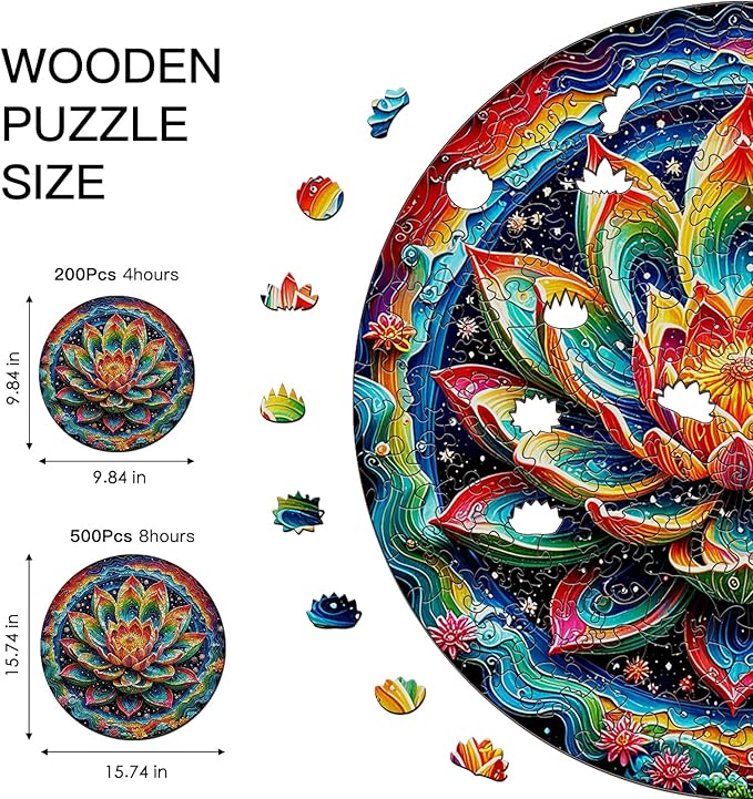 Wooden Puzzle for Adults โ Unique Lotus-Shaped, Flower Design Brain Teaser for Kid & Teen, 210 Pieces, 10"x10", Ships as Whole Puzzle Board (No Loose Pieces), Gift-Ready Box, Fun Family Game,