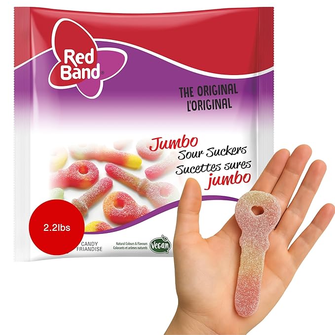 Red Band Candy, Sour Keys - Gummy Candies Jumbo Sour Suckers - Chewy, Fruity Gummies Bulk - Vegan, Natural Flavors, Plant Based Colors, Key Shaped, Dutch Candy & Snacks, Family Sharing Bag - 35.2 oz