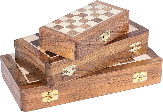 INTAJ Magnetic Chess Set – 7 Inch Small Wooden Travel Chess Board Game for Kids and Adults | Handcrafted Acacia Wood Chess with Storage | Portable Decorative Folding Chess Set for Beginners