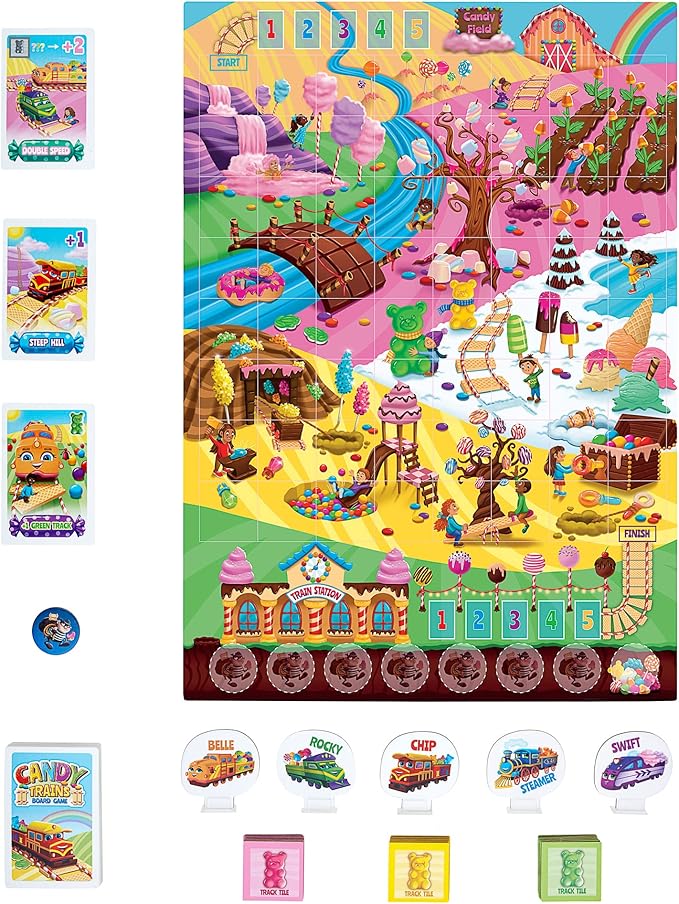 Jumping High Fives Candy Trains Board Game - A Sweet Sugar Coated Cooperative Train Game for Kids Ages 4 and Up - Children Learn New Skills with Tasty Track Building, Perfect for Family Play Time