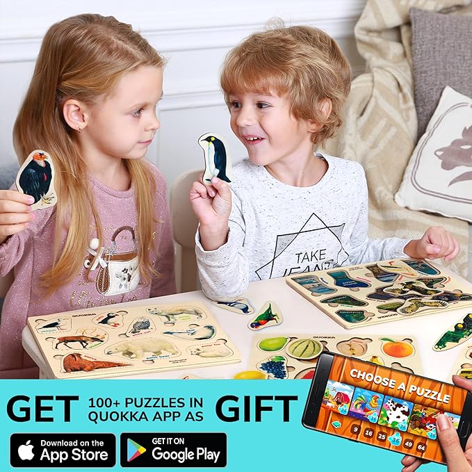 QUOKKA Wooden Puzzles for Toddlers 1-3 – 3xSET Kids Puzzles Ages 2-4 – Montessori Toy Puzzle for Toddlers 3-5 – Wood Toy Learning Realistic Insects - Arctic Animals - Birds for Boy and Girl