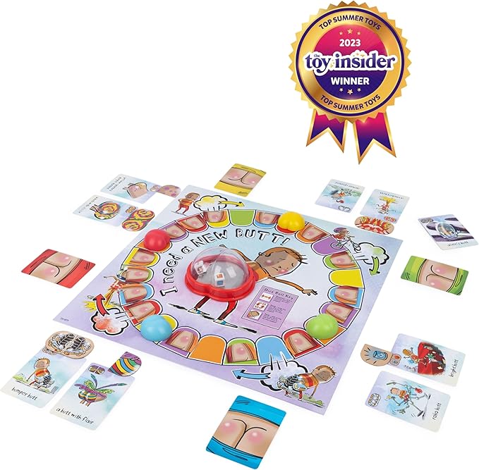 I Need a New Butt! The Game, Based on the Book with Butt Popper and Butt Cheek Tiles Fun Game for Family Game Night, For Kids Ages 5 and up