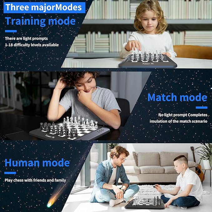 Electronic Chess Set, Chess Set Board Game, Computer Chess Game, Electronic Chess Game, LEDs,Built-in Battery, Great Partner for Play and Practice (Black)