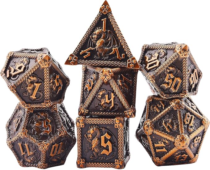 AUSTOR 7-Die Metal DND Dice Set Dungeons and Dragons Polyhedral Roll Playing Dice with Box D20 D12 D10 D% D8 D6 D4 for Pathfinder MTG RPG Board Games