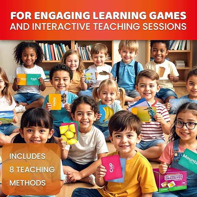 QUOKKA 208 Vocabulary Flash Cards Set - Go Together and Opposites Matching Card Game with Realistic Images for Pre-K and Kindergarten - Perfect for Teachers, Parents, and Speech Development Activities