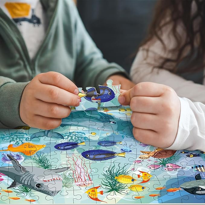 QUOKKA Floor Puzzles for Kids Ages 8-10 – 3X150 Piece Puzzles for Kids Ages 4-6 – Search & Find Ocean Animal Kid Activities Included for 5-8 Year Old – Toddler Learning Toy Game Gift for Boys & Girls