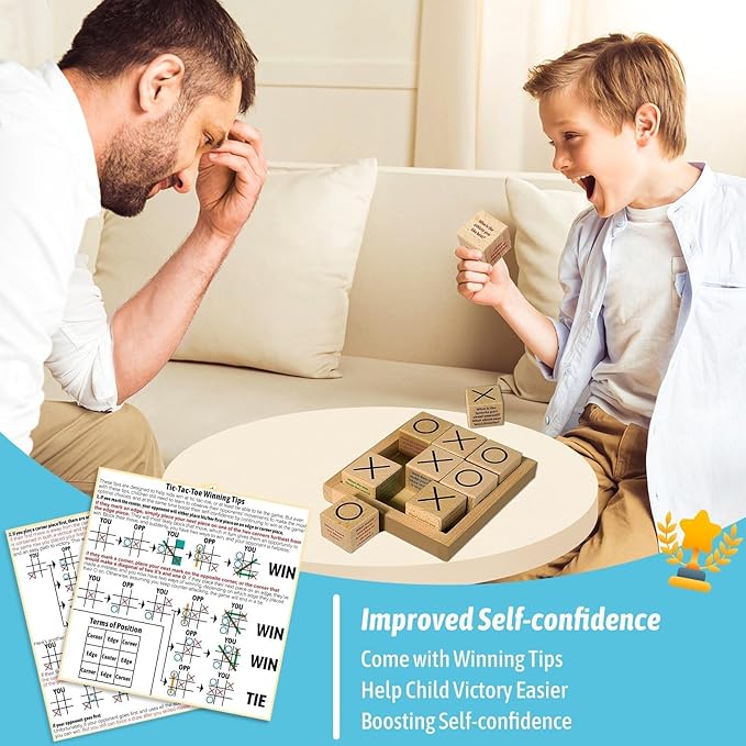 Garybank Sharing Joy Talking Tic Tac Toe Therapy Games for Teens Kids, Great Conversation Starter - Building Relationship, School Game for Counselors Gifts, Wooden Blocks for Family Conversation Night