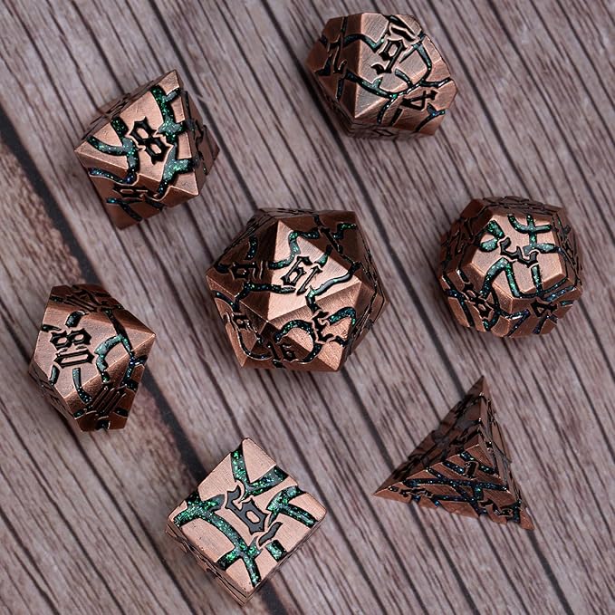 Dice Set D&D Dungeons and Dragons Dice D20 Metal DND Dice Set with Box, Polyhedral Role Playing Dice D12 D10 D% D8 D6 D4 for MTG RPG Board Games(Antique Copper Green)
