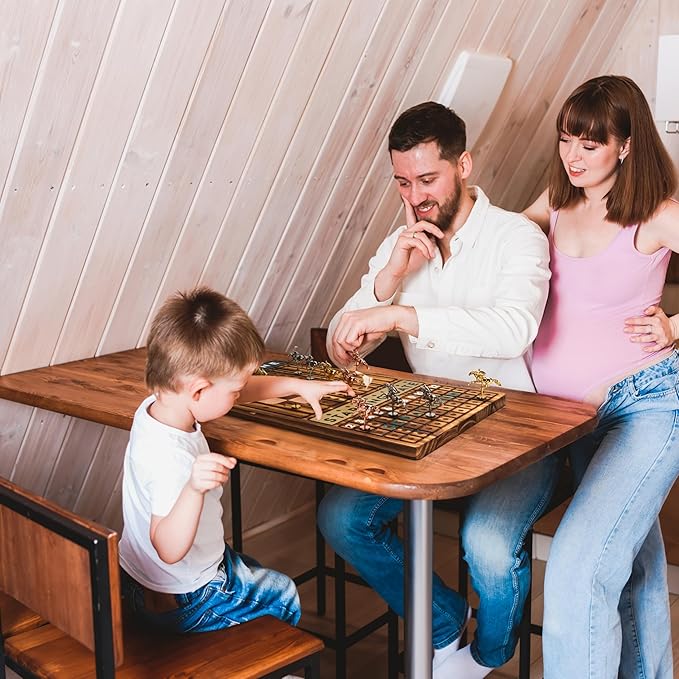 Horse Race Board Game Racing Game - Solid Wood Race Game Board with Dice, 2 Playing Card Decks, and Suede Carry Bag - Large 21 x 12 inch Horse Racing Board Game with 11 Premium Metal Horses