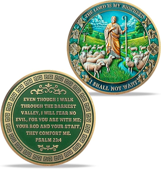 40 Jesus Shepherding Religious Coin Inspirational Bible Verse Medallion Faith-Based Gifts for Spiritual Encouragement for Men & Women