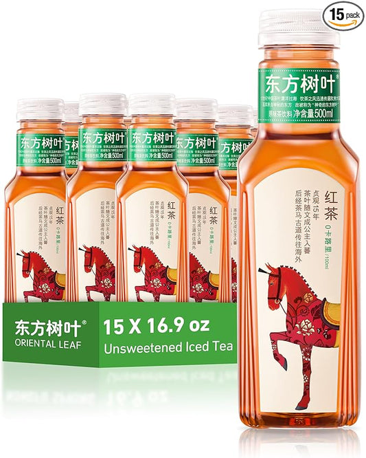 ORIENTAL LEAF Unsweetened Iced Tea – Bottled Black Tea, 16.9 FL oz bottles (Pack of 15), Brewed Tea Drinks, Sugar Free, 0 Calories