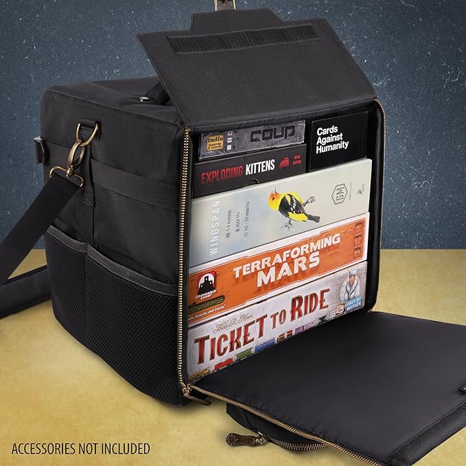 ENHANCE Board Game Shoulder Bag - Reinforced Board Game Storage with Padded Shoulder Strap and Accessories Pockets for Dice, Cards, More - Carrier Protects Tabletop Adventures