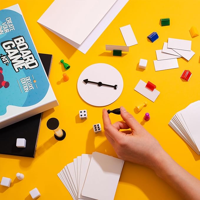 Create Your Own Board Game Set – DIY Kit with Blank Game Board, Game Pieces, Blank Cards, Dice, Spinner, Rulebook, Sand Timer – Build Your Own Game for Family Board Games