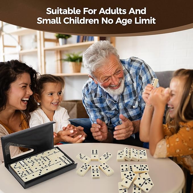 PUREPLAY Jumbo Classic Dominoes Double 6 Game Set,Ivory 28pcs Domino Set in Poatable PVC Case-Family Nights,Party Favors,Travel and Anytime Use,2-4 Players