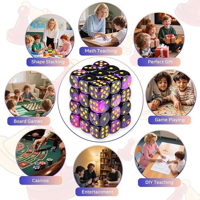 36 Pieces 12mm 6 Sided Mini Dice Set,Two Colours D6 Game Dice Set,6 Sided Standard Game Dice for Board Games Dice Games Classroom Teaching Dices Game,with Portable Gaming Box(Purple & Black)