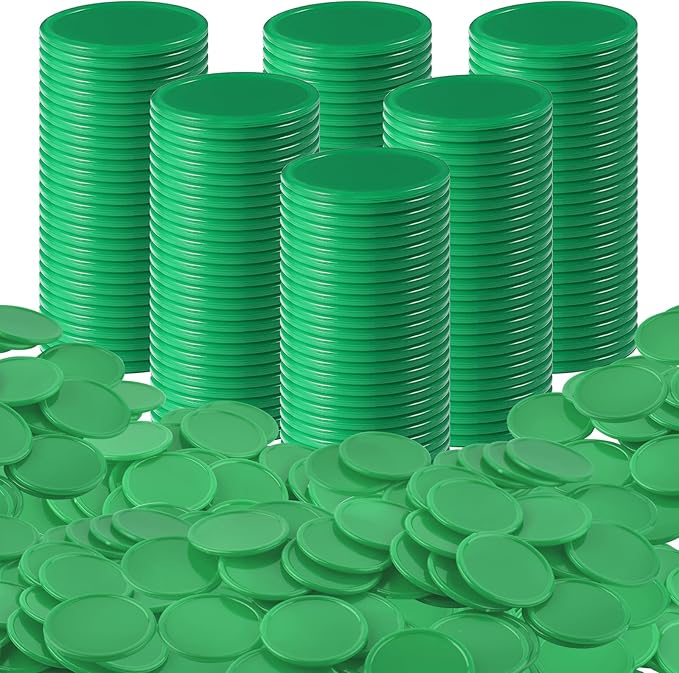 Coopay 600 Pieces Plastic Poker Chips Learning Counters Disks Bingo Chip Counting Discs Markers for Math Practice and Poker Card Game Tokens, Teaching Rewards, 38 mm/ 1.5 Inches (Green)
