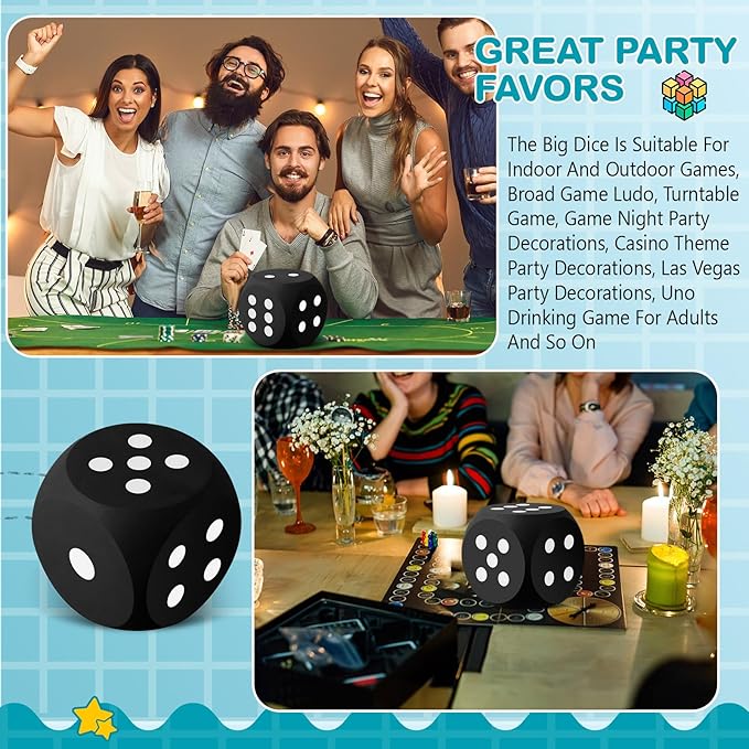 Shappy 6 Inches Foam Dice Fun Filled Large Educational Toy Kawaii Giant Dice Decorative Eva Foam Jumbo Cube Big Square Building Blocks for Game Nights Learning Sessions(Black,1 Pc)