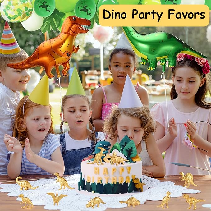 AugToy Gold Plastic Mini Dinosaur Figures Toys 48PCS Party Favors Supplies Birthday Dino Cupcake Toppers Prizes Box Toddler Kids Classroom Goodie Bags Pinata Filler End of Year Student Gifts Bulk
