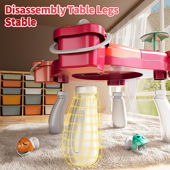 Magnet Fishing Game for Kids Toddlers Aged 3 4 5 6 7 8 - Fishing Toys with 48 Fishes Toys, 8 Poles, Rotating Board Game with On-Off Music, Educational Birthday Gifts for Boys Girls 1-3 (Pink)