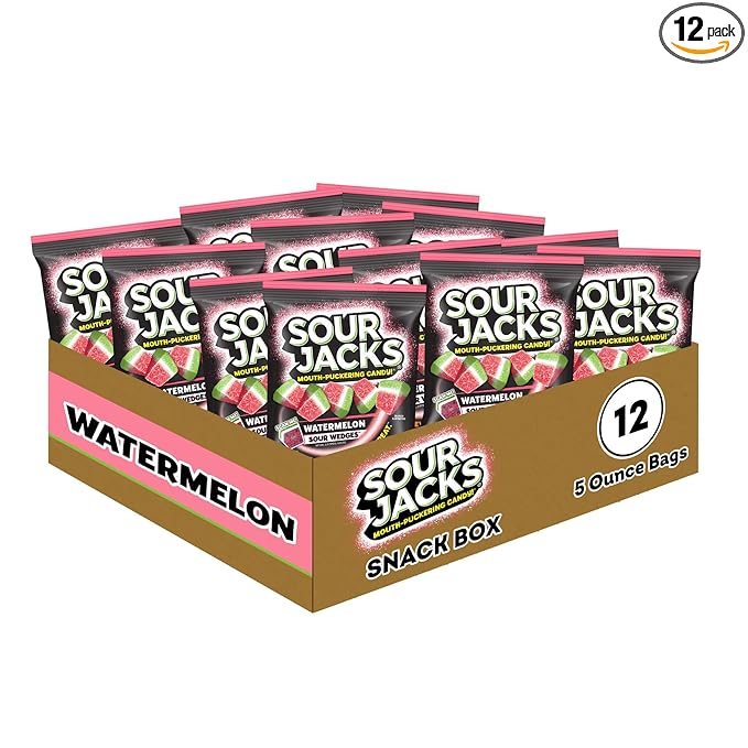 SOUR JACKS, Sour Gummy Wedges, Watermelon Flavored Candy, 5oz Bag (12 Pack)