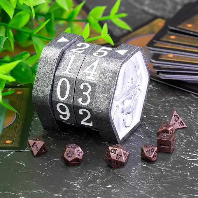 MTG Life Counter Wheel Metal Life Counter MTG Tracker, Mini Dice Set, Gift Box Packaging for Cards, MTGs Compatible Board Games, DND Game Accessories (Nickel_White)