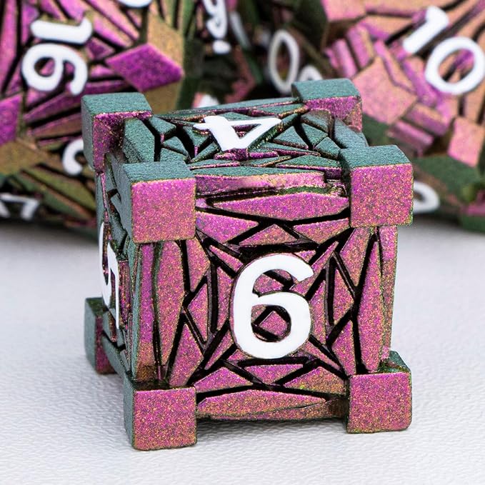 7PCS Metal DND Dice Set with Box, Debris RPG Red D and D Dice for D&D Tabletop Games Role Playing Game, Polyhedral Dice Set D20 D12 D10 D8 D6 D4