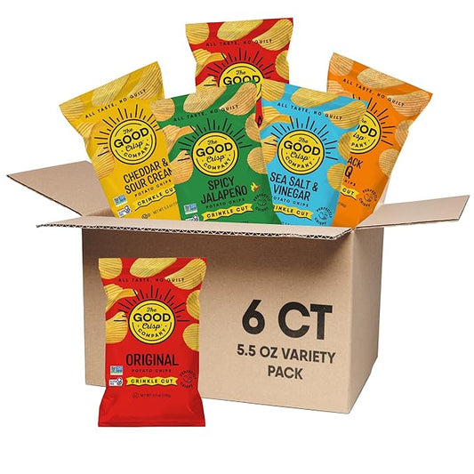 The Good Crisp Company, Crinkle Cut Potato Chips, 5.5 Ounce Bags, Pack of 6 (Variety Pack)