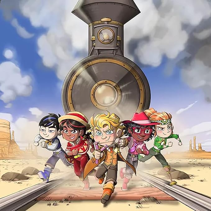 Ludonate: Kids Express - Cooperative Board Game, 3D Train, Flick Projectiles to Hit Bandits, Kids Version of Colt Express, Age 5+, 1-4 Players, 15 Min