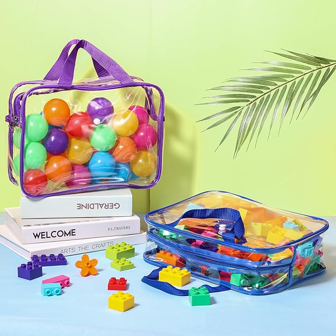 8 Packs Large Toy Storage Bags with Labels&Manual Pocket, Reusable Clear PVC Board Game Storage Bags, Travel Waterproof Organizer Bags with Zipper for Building Blocks, Puzzle, Toys